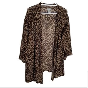 Catherines Cardigan Women's Size 2X 22/24 Open Front Brown Geometric Print